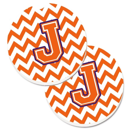 Carolines Treasures Letter J Chevron Orange and Regalia Set of 2 Cup Holder Car Coaster CJ1062-JCARC